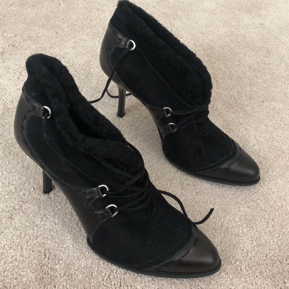 Michelle K Suede and Leather Lace Up Heeled Bootie